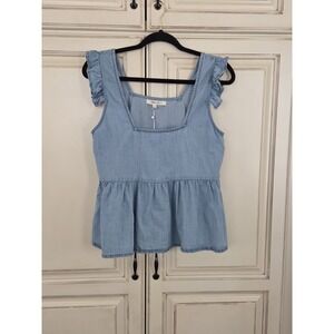 Elsie‎ & Zoey Baby Doll Top Women's Lg Sleeveless Cottagecore Romantic Chambray